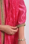 Almaari By Pooja Patel_Pink Silk Embroidery, Gota Patti Split V-neck Rangsetu Anarkali Set _at_Aza_Fashions