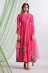 Buy_Almaari By Pooja Patel_Pink Silk, Organza Gota Patti, Embroidery, Tassels Round Rangraag Anarkali Set _at_Aza_Fashions