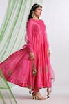 Shop_Almaari By Pooja Patel_Pink Silk, Organza Gota Patti, Embroidery, Tassels Round Rangraag Anarkali Set 