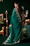 Shop_Almaari By Pooja Patel_Emerald Green Organza, Silk Embroidery, Mirrors, Gota Conga Saree With Blouse _at_Aza_Fashions