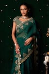 Almaari By Pooja Patel_Emerald Green Organza, Silk Embroidery, Mirrors, Gota Conga Saree With Blouse _Online_at_Aza_Fashions