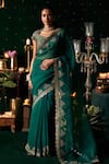 Buy_Almaari By Pooja Patel_Emerald Green Organza, Silk Embroidery, Mirrors, Gota Conga Saree With Blouse _at_Aza_Fashions