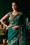 Buy_Almaari By Pooja Patel_Emerald Green Organza, Silk Embroidery, Mirrors, Gota Conga Saree With Blouse _Online_at_Aza_Fashions