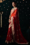 Almaari By Pooja Patel_Red Silk Embroidery, Mirrors, Gota Patti Sweetheart Nagara Saree With Blouse _Online_at_Aza_Fashions
