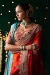 Almaari By Pooja Patel_Red Silk Embroidery, Mirrors, Gota Patti Sweetheart Nagara Saree With Blouse _at_Aza_Fashions
