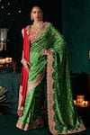Almaari By Pooja Patel_Green Silk Beads, Mirrors, Metallic Thread, Bansuri Saree With Blouse _Online_at_Aza_Fashions