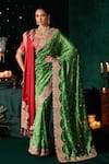 Buy_Almaari By Pooja Patel_Green Silk Beads, Mirrors, Metallic Thread, Bansuri Saree With Blouse _at_Aza_Fashions