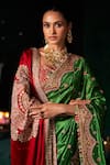 Buy_Almaari By Pooja Patel_Green Silk Beads, Mirrors, Metallic Thread, Bansuri Saree With Blouse _Online_at_Aza_Fashions