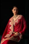 Almaari By Pooja Patel_Red Organza, Silk Embroidery, Mirrors, Gota Patti, Saarangi Saree With Blouse _Online_at_Aza_Fashions