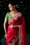 Buy_Almaari By Pooja Patel_Red Organza, Silk Embroidery, Mirrors, Gota Patti, Saarangi Saree With Blouse _Online_at_Aza_Fashions