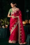 Buy_Almaari By Pooja Patel_Red Organza, Silk Embroidery, Mirrors, Gota Patti, Saarangi Saree With Blouse _at_Aza_Fashions