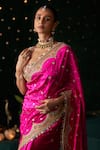 Buy_Almaari By Pooja Patel_Pink Silk Embroidery, Mirrors, Gota Patti, Zari Scoop Surmayi Saree With Blouse _Online_at_Aza_Fashions