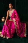 Shop_Almaari By Pooja Patel_Pink Silk Embroidery, Mirrors, Gota Patti, Zari Scoop Surmayi Saree With Blouse _Online_at_Aza_Fashions