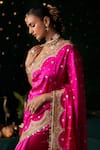 Almaari By Pooja Patel_Pink Silk Embroidery, Mirrors, Gota Patti, Zari Scoop Surmayi Saree With Blouse _at_Aza_Fashions
