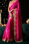 Buy_Almaari By Pooja Patel_Pink Silk Embroidery, Mirrors, Gota Patti, Zari Scoop Surmayi Saree With Blouse 