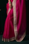 Shop Almaari By Pooja Patel Pink Organza, Silk Gota Patti, Mirrors, Embroidery, Shehnayi Saree With Blouse Shop_Almaari By Pooja Patel_Pink Organza, Silk Gota Patti, Mirrors, Embroidery, Shehnayi Saree With Blouse