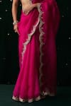 Almaari By Pooja Patel_Pink Organza, Silk Gota Patti, Embroidery, Mirrors, Ektara Saree With Blouse _Online_at_Aza_Fashions
