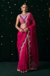 Buy_Almaari By Pooja Patel_Pink Organza, Silk Gota Patti, Embroidery, Mirrors, Ektara Saree With Blouse _at_Aza_Fashions