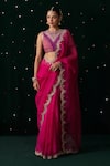 Buy_Almaari By Pooja Patel_Pink Organza, Silk Gota Patti, Embroidery, Mirrors, Ektara Saree With Blouse _Online_at_Aza_Fashions