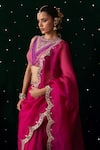 Almaari By Pooja Patel_Pink Organza, Silk Gota Patti, Embroidery, Mirrors, Ektara Saree With Blouse _at_Aza_Fashions