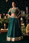 Buy_Almaari By Pooja Patel_Green Organza, Jacquard, Silk Zari, Foil Shehnayi Geometric Woven Lehenga Set _at_Aza_Fashions