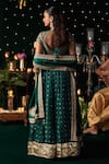 Shop_Almaari By Pooja Patel_Green Organza, Jacquard, Silk Zari, Foil Shehnayi Geometric Woven Lehenga Set _at_Aza_Fashions