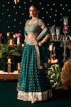 Almaari By Pooja Patel_Green Organza, Jacquard, Silk Zari, Foil Shehnayi Geometric Woven Lehenga Set _Online_at_Aza_Fashions