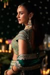 Buy_Almaari By Pooja Patel_Green Organza, Jacquard, Silk Zari, Foil Shehnayi Geometric Woven Lehenga Set _Online_at_Aza_Fashions