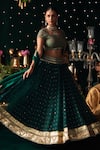 Almaari By Pooja Patel_Green Organza, Jacquard, Silk Zari, Foil Shehnayi Geometric Woven Lehenga Set _at_Aza_Fashions