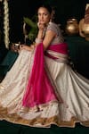 Almaari By Pooja Patel Off White Chanderi, Jacquard, Silk, Organza Gota Patti, Veena Woven Lehenga Set at Aza Fashions Almaari By Pooja Patel_Off White Chanderi, Jacquard, Silk, Organza Gota Patti, Veena Woven Lehenga Set _at_Aza_Fashions