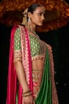 Shop_Almaari By Pooja Patel_Pink Organza, Jacquard, Silk Embroidery, Zari, Sarod Geometric Woven Lehenga Set _at_Aza_Fashions