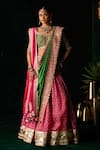 Buy_Almaari By Pooja Patel_Pink Organza, Jacquard, Silk Embroidery, Zari, Sarod Geometric Woven Lehenga Set _at_Aza_Fashions