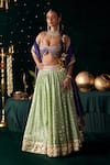 Buy_Almaari By Pooja Patel_Green Chanderi, Jacquard, Silk Gota Patti, Embroidery, Shankh Lehenga Set _at_Aza_Fashions