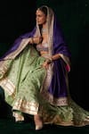 Shop_Almaari By Pooja Patel_Green Chanderi, Jacquard, Silk Gota Patti, Embroidery, Shankh Lehenga Set _Online_at_Aza_Fashions