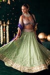 Buy_Almaari By Pooja Patel_Green Chanderi, Jacquard, Silk Gota Patti, Embroidery, Shankh Lehenga Set 