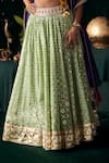 Shop_Almaari By Pooja Patel_Green Chanderi, Jacquard, Silk Gota Patti, Embroidery, Shankh Lehenga Set 