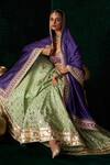 Almaari By Pooja Patel_Green Chanderi, Jacquard, Silk Gota Patti, Embroidery, Shankh Lehenga Set _Online
