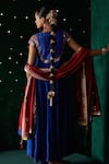 Shop_Almaari By Pooja Patel_Blue Silk, Cotton, Lycra Mirrors, Embroidery, Zari, Mandolin Anarkali Set _at_Aza_Fashions