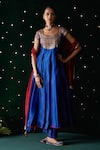 Buy_Almaari By Pooja Patel_Blue Silk, Cotton, Lycra Mirrors, Embroidery, Zari, Mandolin Anarkali Set _at_Aza_Fashions