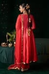 Shop_Almaari By Pooja Patel_Red Dupion, Silk, Organza Gota Patti, Embroidery, Mirrors Santoor Anarkali Set _at_Aza_Fashions