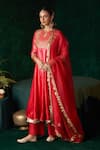 Buy_Almaari By Pooja Patel_Red Dupion, Silk, Organza Gota Patti, Embroidery, Mirrors Santoor Anarkali Set _at_Aza_Fashions