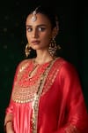 Almaari By Pooja Patel_Red Dupion, Silk, Organza Gota Patti, Embroidery, Mirrors Santoor Anarkali Set _Online_at_Aza_Fashions