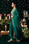 Shop_Almaari By Pooja Patel_Emerald Green Silk, Organza Embroidery, Mirrors, Zari, Dholak Anarkali Set _at_Aza_Fashions