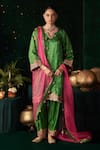 Almaari By Pooja Patel_Green Silk, Organza Embroidery, Mirrors, Gota Patti, Tassels Kanjira Kurta Set _Online_at_Aza_Fashions