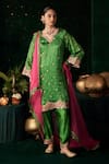 Buy_Almaari By Pooja Patel_Green Silk, Organza Embroidery, Mirrors, Gota Patti, Tassels Kanjira Kurta Set _at_Aza_Fashions