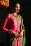 Shop_Almaari By Pooja Patel_Pink Silk Embroidery, Sequins, Gota Patti, Tassels V-neck Tumbi Anarkali Set _Online_at_Aza_Fashions