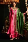 Buy_Almaari By Pooja Patel_Pink Silk Embroidery, Sequins, Gota Patti, Tassels V-neck Tumbi Anarkali Set _at_Aza_Fashions