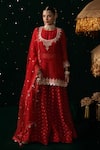 Buy_Almaari By Pooja Patel_Red Organza Gota Patti, Embroidery, Pearls, Mirrors, Tanpura Kurta Sharara Set _at_Aza_Fashions