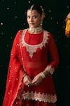 Buy_Almaari By Pooja Patel_Red Organza Gota Patti, Embroidery, Pearls, Mirrors, Tanpura Kurta Sharara Set 