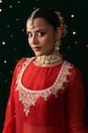 Shop_Almaari By Pooja Patel_Red Organza Gota Patti, Embroidery, Pearls, Mirrors, Tanpura Kurta Sharara Set 